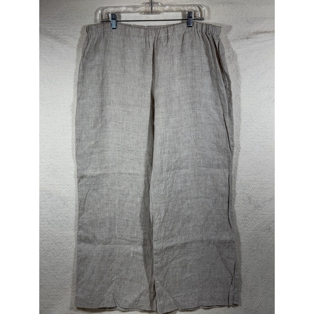 Chico's Linen Pants Women Size 3 Gray Wide Leg Elastic Waist Coastal Relaxed